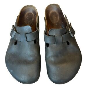 Birkenstock Boston Clogs Black Oiled Leather Slip On Sandals Mules Women 8 EU 39